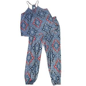 Echo Sleepwear Size XL Two Piece Pajama Set Pockets Racerback Tank Boho Print